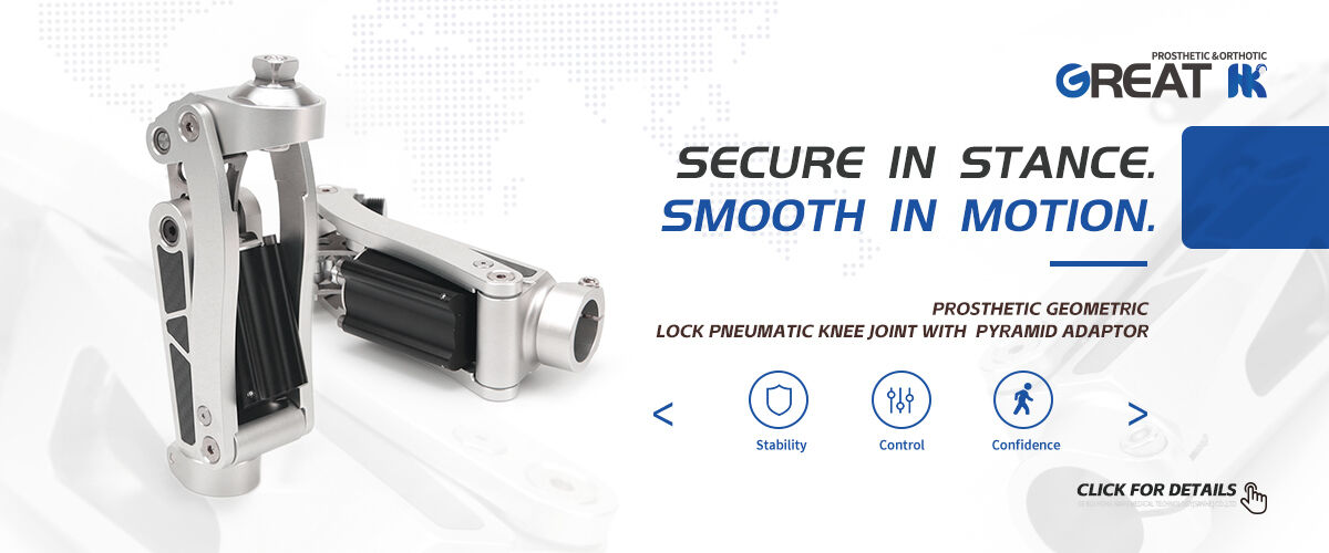 Prosthetic Geometric Lock Pneumatic Knee Joint with Pyramid Adaptor