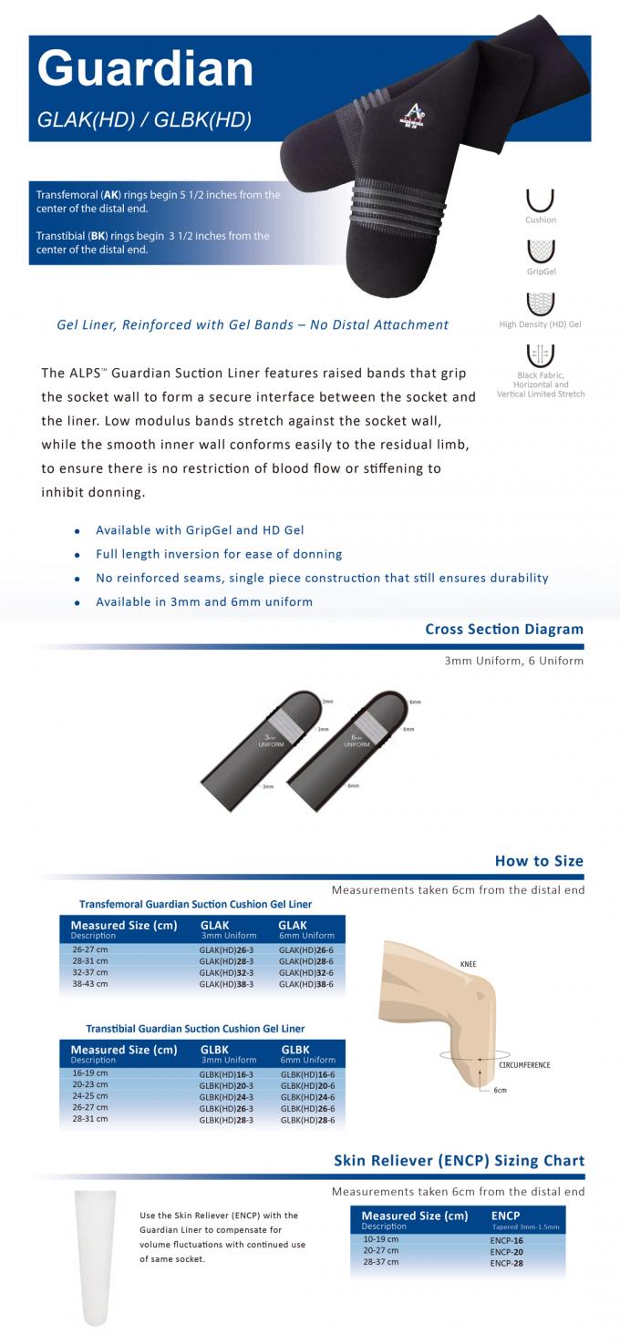 43cm ALPS Prosthetic Liners , Guardian ALPS Gel Liner