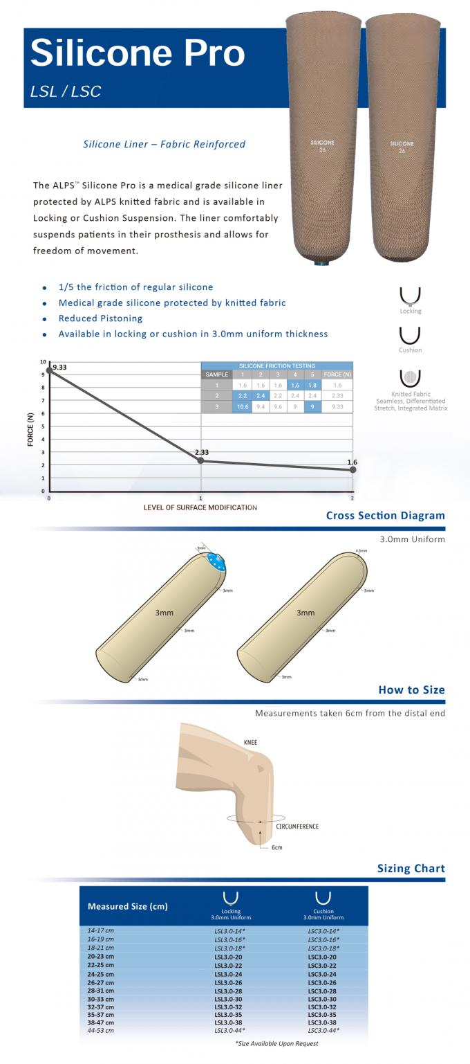 3mm ALPS Prosthetic Liners With Locking , 53cm ALPS Silicone Liner